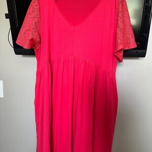 Pink Dress with Lace Sleeves